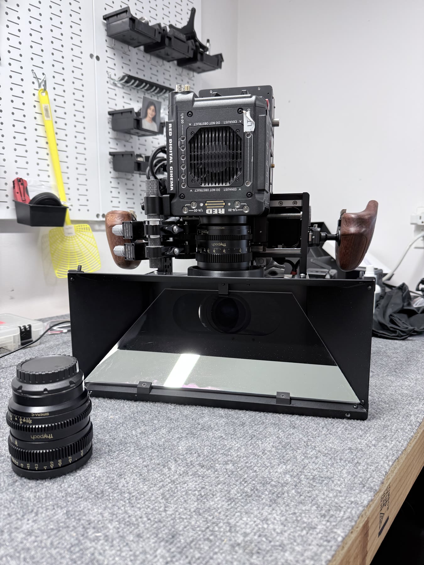 Front view of the assembled Project Atlas stereo beam-splitter rig