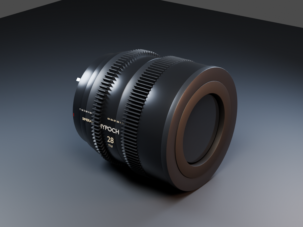 True-scale 28 millimetre cinema lens model